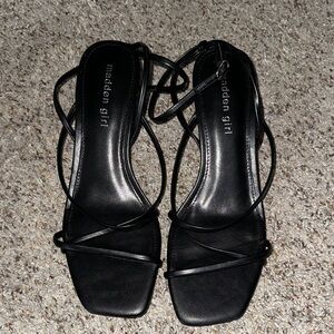 Madden Girl Black Strappy Lace-Up Square Toe Heels